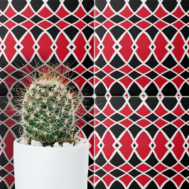 Red Black White op Art Mosaic Geometric Pattern Tegeltje