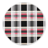 Red black white plaid keramische knop (Voorkant)