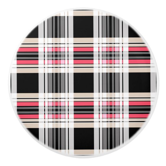 Red black white plaid keramische knop (Voorkant)