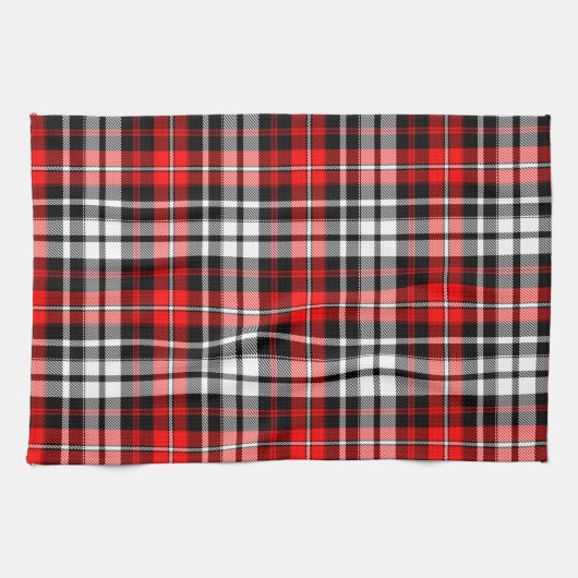 Red Black White Plaid Tartan Pattern Design  Theedoek (Horizontaal)