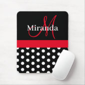 Red Black White Polka Dot Monogram Muismat (Met muis)
