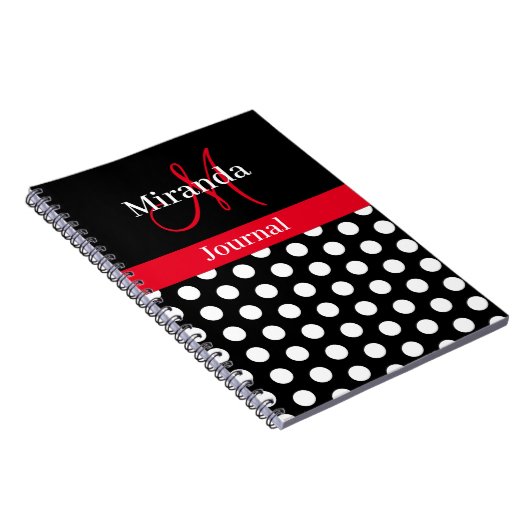 Red Black White Polka Dot Monogram Notitieboek (Rechterzijde)
