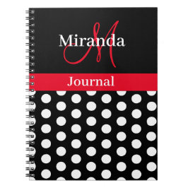 Red Black White Polka Dot Monogram Notitieboek