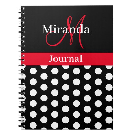 Red Black White Polka Dot Monogram Notitieboek (Voorkant)