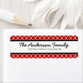 Red Black & White Quatrefoil-Return-adreslabels Etiket (Insitu)