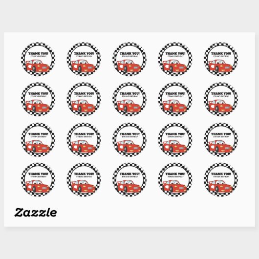 Red Black White Race Auto Verjaardagsfeest Dank u Ronde Sticker (Vel)