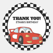 Red Black White Race Auto Verjaardagsfeest Dank u Ronde Sticker (Voorkant)