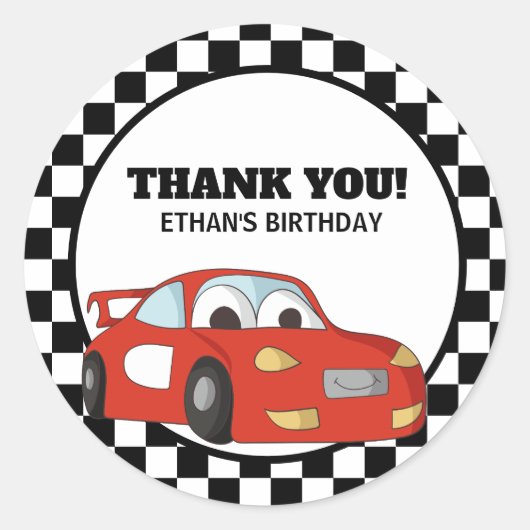 Red Black White Race Auto Verjaardagsfeest Dank u Ronde Sticker (Voorkant)