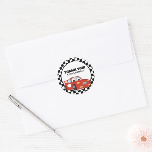 Red Black White Race Auto Verjaardagsfeest Dank u Ronde Sticker (Envelop)