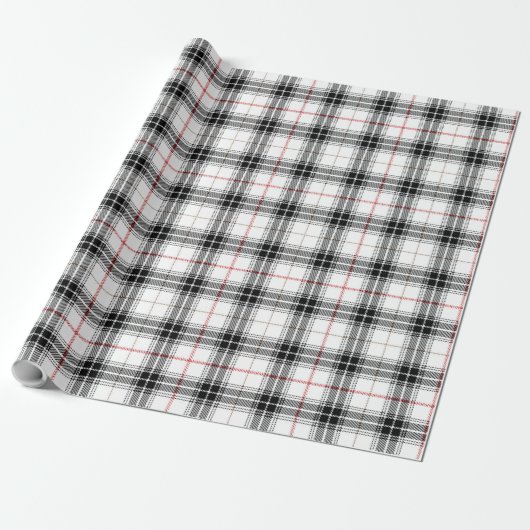 Red Black White Scottish Tartan Pset Pattern Cadeaupapier (Uitgerold)