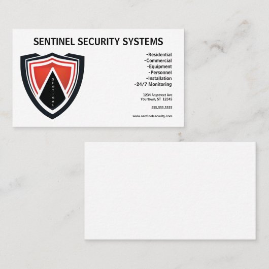 Red Black White Shield Security Protection Visitekaartje (Voorkant / Achterkant)