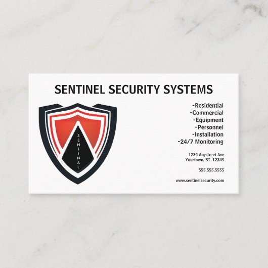 Red Black White Shield Security Protection Visitekaartje (Voorkant)