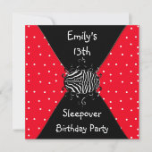 Red Black White Spots 13th Birthday Sleepover Kaart (Voorkant)