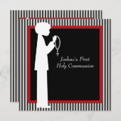 Red Black White Stripe Rozenkrans Jongens Eerste C Kaart (Voorkant / Achterkant)