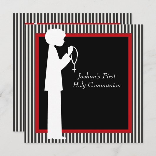 Red Black White Stripe Rozenkrans Jongens Eerste C Kaart (Voorkant / Achterkant)
