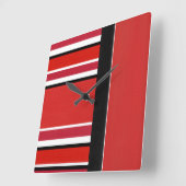 Red Black White Stripes Block Vierkante Klok (Hoek)