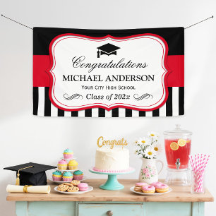 Red Black White Stripes Graduparty Spandoek