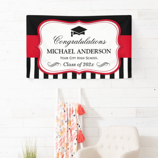 Red Black White Stripes Graduparty Spandoek (Insitu)