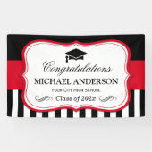 Red Black White Stripes Graduparty Spandoek (Horizontaal)