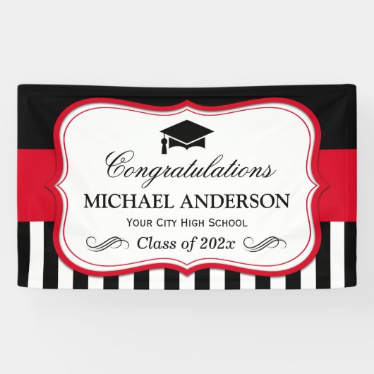 Red Black White Stripes Graduparty Spandoek (Horizontaal)