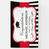 Red Black White Stripes Graduparty Spandoek (Verticaal)