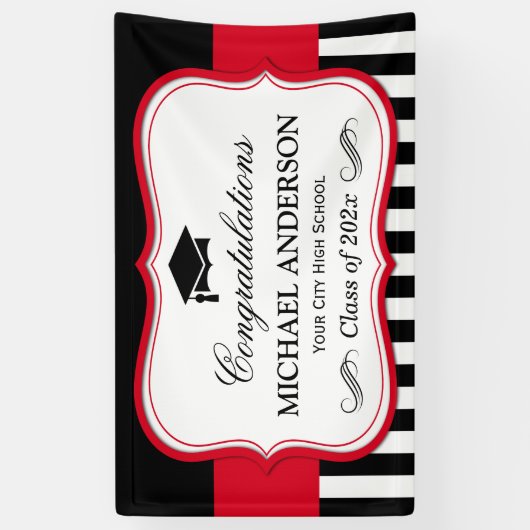 Red Black White Stripes Graduparty Spandoek (Verticaal)