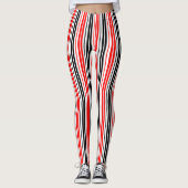 Red Black White Stripes Pattern Design  Leggings (Voorkant)