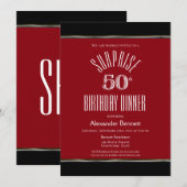 Red Black White Surprise 50th Birthday Dinner Kaart (Voorkant / Achterkant)