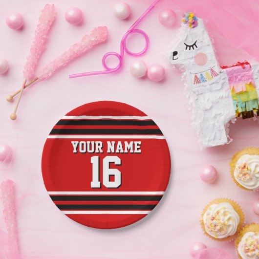 Red Black White Team Jersey Papieren Bordje (Feest)