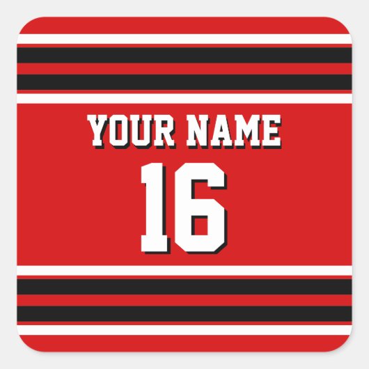 Red Black White Team Jersey Vierkante Sticker (Voorkant)
