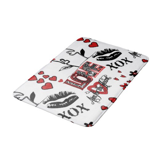Red Black White Valentijn Motif Bathroom Mat (Gekanteld)