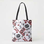 Red Black White Valentijn Motif Canvas tas (Voorkant)