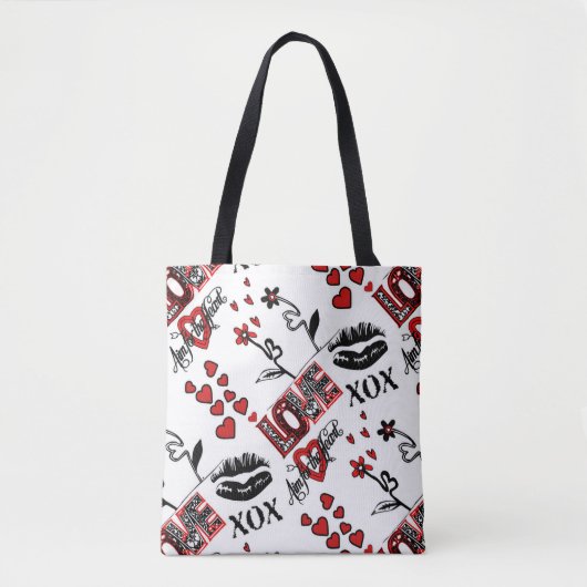 Red Black White Valentijn Motif Canvas tas (Voorkant)