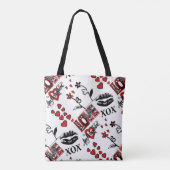 Red Black White Valentijn Motif Canvas tas (Achterkant)