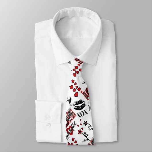 Red Black White Valentijn Motif Mannen Stropdas (Gebonden)