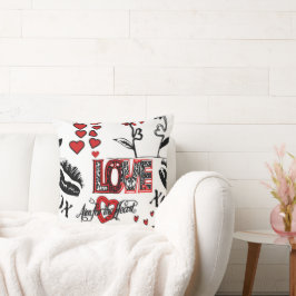 Red Black White Valentijn Motif Sierkussen