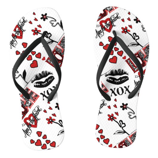 Red Black White Valentijn Motif Teenslippers (Voetbed)