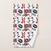 Red Black White Valentine Motif Bad Handdoek (Handdoek)
