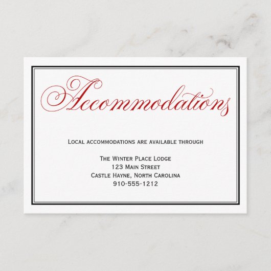 Red Black White Wedding Accommodations Detail Kaar Informatiekaartje (Voorkant)