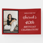 Red Black White Woman's 40e verjaardag Fotobanner Spandoek (Horizontaal)