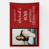 Red Black White Woman's 40e verjaardag Fotobanner Spandoek (Verticaal)