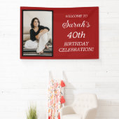 Red Black White Woman's 40e verjaardag Fotobanner Spandoek (Insitu)