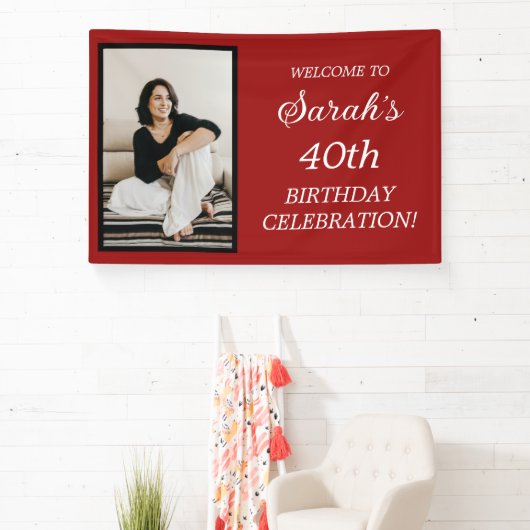 Red Black White Woman's 40e verjaardag Fotobanner Spandoek (Insitu)