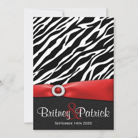 Red Black White Zebra Wedding Invitations Kaart (Voorkant)