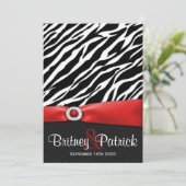 Red Black White Zebra Wedding Invitations Kaart (Staand voorkant)
