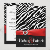 Red Black White Zebra Wedding Invitations Kaart (Voorkant / Achterkant)