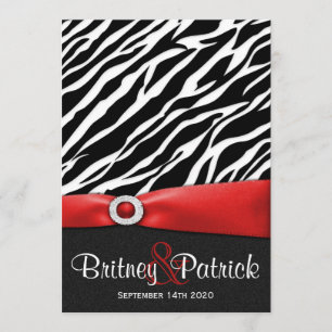 Red Black White Zebra Wedding Invitations Kaart
