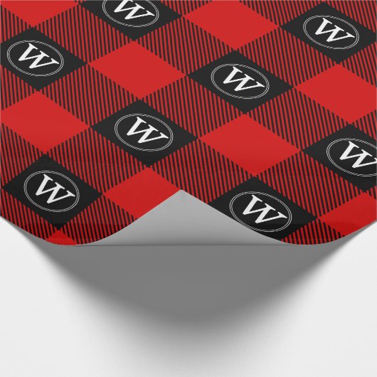 Red Black XXL Buffalo Pset Lumberjack IR Monogram Cadeaupapier (Hoek)