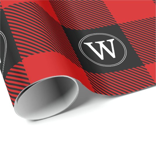 Red Black XXL Buffalo Pset Lumberjack IR Monogram Cadeaupapier (Rol Hoek)