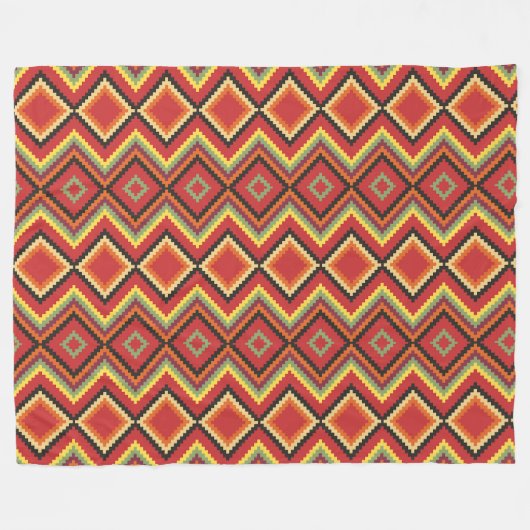 Red Black Yellow Native American Blanket Pattern Fleece Deken (Voorkant (Horizontaal))